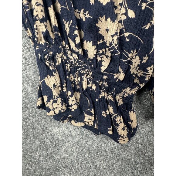 NEW Chaps Plus Size Floral Peasant Blouse 2X Navy Cream Long Sleeve Top Boho - Picture 9 of 10